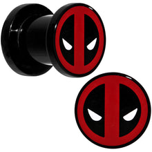 将图片加载到图库查看器，0G Black Acrylic Licensed Deadpool Logo Screw Fit Plug Set
