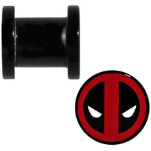 将图片加载到图库查看器，0G Black Acrylic Licensed Deadpool Logo Screw Fit Plug Set
