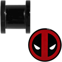 将图片加载到图库查看器，00G Black Acrylic Licensed Deadpool Logo Screw Fit Plug Set
