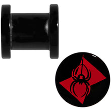 将图片加载到图库查看器，0G Black Acrylic Licensed Black Widow Logo Screw Fit Plug Set
