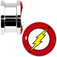 将图片加载到图库查看器，5/8 Stainless Steel Licensed The Flash Logo Screw Fit Plug Set
