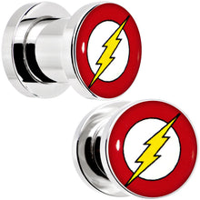 将图片加载到图库查看器，0G Stainless Steel Licensed The Flash Logo Screw Fit Plug Set
