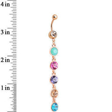 Load image into Gallery viewer, Multi Gem Rose Gold Plated Skinny Line Drop Dangle Belly Ring
