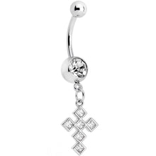 将图片加载到图库查看器，Clear Gem Ultra Mod Diamond Cross Dangle Belly Ring
