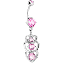 Load image into Gallery viewer, Pink Cubic Zirconia Cozy Hollow Heart Trio Dangle Belly Ring
