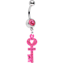 Load image into Gallery viewer, Pink Gem Open Your Heart to Love Pink Key Dangle Belly Ring
