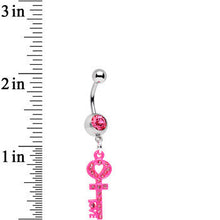 Load image into Gallery viewer, Pink Gem Open Your Heart to Love Pink Key Dangle Belly Ring
