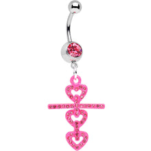 Load image into Gallery viewer, Pink Gem Cross of Pink Hearts Dangle Belly Ring
