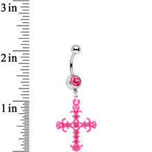 Load image into Gallery viewer, Pink Gem Baroque Pink Cross Dangle Belly Ring
