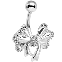 将图片加载到图库查看器，925 Sterling Silver Clear Gem Adorned Bow Belly Ring
