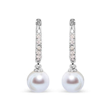 Load image into Gallery viewer, 10K White Gold 6x6 MM Cultured Freshwater Pearl and Diamond Accent Drop Huggy Earring (H-I Color, I1-I2 Clarity)
