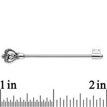 Load image into Gallery viewer, 14G 925 Sterling Silver Clear Heart Key Industrial Barbell 32mm
