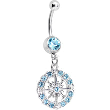 将图片加载到图库查看器，Aqua Gem Brilliant Sunburst Flower Dangle Belly Ring
