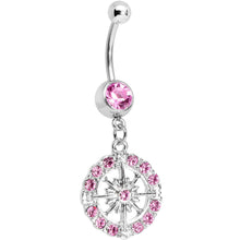 Load image into Gallery viewer, Pink Gem Brilliant Sunburst Flower Dangle Belly Ring
