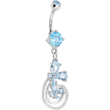 Load image into Gallery viewer, Aqua Cubic Zirconia Dazzling Duo Flowering Butterfly Dangle Belly Ring
