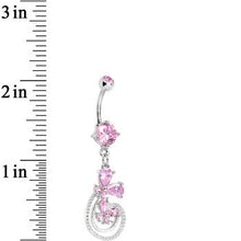 Load image into Gallery viewer, Pink Cubic Zirconia Dazzling Duo Flowering Butterfly Dangle Belly Ring
