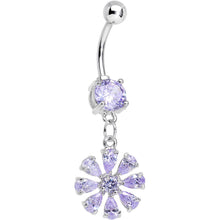 Load image into Gallery viewer, Purple Cubic Zirconia Mandala Flower Dangle Belly Ring
