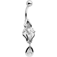 Load image into Gallery viewer, Clear Cubic Zirconia Ornate Orchid Flower Dangle Belly Ring
