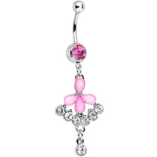 Load image into Gallery viewer, Pink Gem Clear Drops Glittery Flower Dangle Belly Ring
