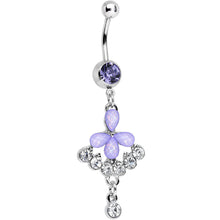 Load image into Gallery viewer, Purple Gem Clear Drops Glittery Flower Dangle Belly Ring
