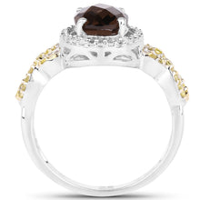 Load image into Gallery viewer, 1.90 Carat Genuine Smoky Quartz, Yellow Diamond &amp; White Diamond .925 Sterling Silver Ring
