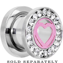 Load image into Gallery viewer, 1/2 Stainless Steel Clear Gem Pink Heart Tunnel Plug
