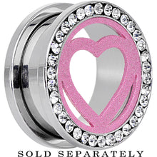Load image into Gallery viewer, 20mm Stainless Steel Clear Gem Pink Heart Tunnel Plug

