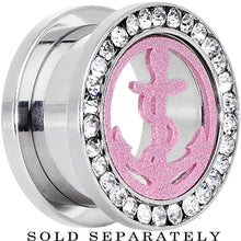Load image into Gallery viewer, 5/8 Stainless Steel Clear Gem Pink Anchor Tunnel Plug
