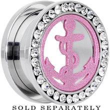Load image into Gallery viewer, 18mm Stainless Steel Clear Gem Pink Anchor Tunnel Plug
