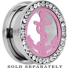 Load image into Gallery viewer, 20mm Stainless Steel Clear Gem Pink Anchor Tunnel Plug
