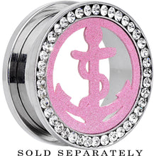 Load image into Gallery viewer, 7/8 Stainless Steel Clear Gem Pink Anchor Tunnel Plug

