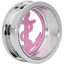 Load image into Gallery viewer, 25mm Stainless Steel Clear Gem Pink Anchor Tunnel Plug
