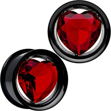 Load image into Gallery viewer, 7/8 Red Heart Black Anodized Titanium Internally Threaded Plug Set

