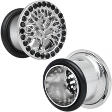 Load image into Gallery viewer, 1/2 Black Gem Stainless Steel Single Flare Tree of Life Plug Set
