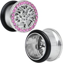 将图片加载到图库查看器，9/16 Pink Gem Stainless Steel Single Flare Tree of Life Plug Set

