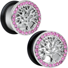 将图片加载到图库查看器，9/16 Pink Gem Stainless Steel Single Flare Tree of Life Plug Set
