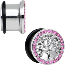 将图片加载到图库查看器，9/16 Pink Gem Stainless Steel Single Flare Tree of Life Plug Set
