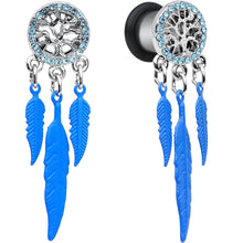 Load image into Gallery viewer, 0G Blue Gem Steel Single Flare Tree of Life Dangle Plug Set
