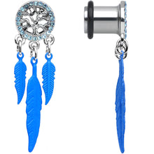 Load image into Gallery viewer, 0G Blue Gem Steel Single Flare Tree of Life Dangle Plug Set
