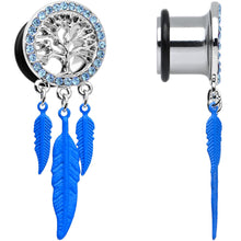Load image into Gallery viewer, 1/2 Blue Gem Steel Single Flare Tree of Life Dangle Plug Set
