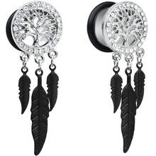 Load image into Gallery viewer, 9/16 Clear Gem Steel Single Flare Tree of Life Dangle Plug Set
