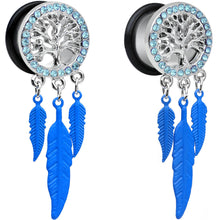 Load image into Gallery viewer, 9/16 Blue Gem Steel Single Flare Tree of Life Dangle Plug Set
