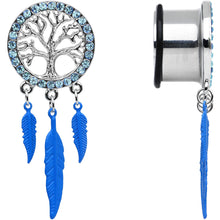Load image into Gallery viewer, 11/16 Blue Gem Steel Single Flare Tree of Life Dangle Plug Set
