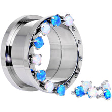 将图片加载到图库查看器，7/8 Aurora Blue Opal Gem Titanium Tunnels with Removable Dermal Tops
