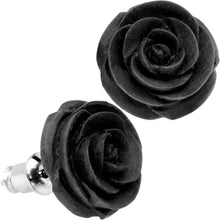 Load image into Gallery viewer, Organic Black Wood Hand Carved Rosebud Stud Earrings
