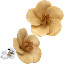 Load image into Gallery viewer, Organic Wood Hand Carved Bali Blossom Stud Earrings
