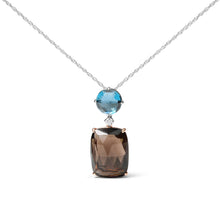 Load image into Gallery viewer, 18K Rose and White Gold Diamond Accent and London Blue Topaz and Cushion Cut Smoky Quartz Gemstone Dangle Drop 18" Pendant Necklace (G-H Color, SI1-SI2 Clarity)
