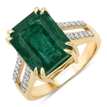将图片加载到图库查看器，IGI Certified 8.49 Carat Genuine Zambian Emerald and White Diamond 14K Yellow Gold Ring
