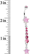 Load image into Gallery viewer, Pink Gem Trailing Stars Dangle Belly Ring
