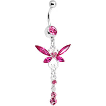 将图片加载到图库查看器，Pink Gem Butterfly Dangle Belly Ring
